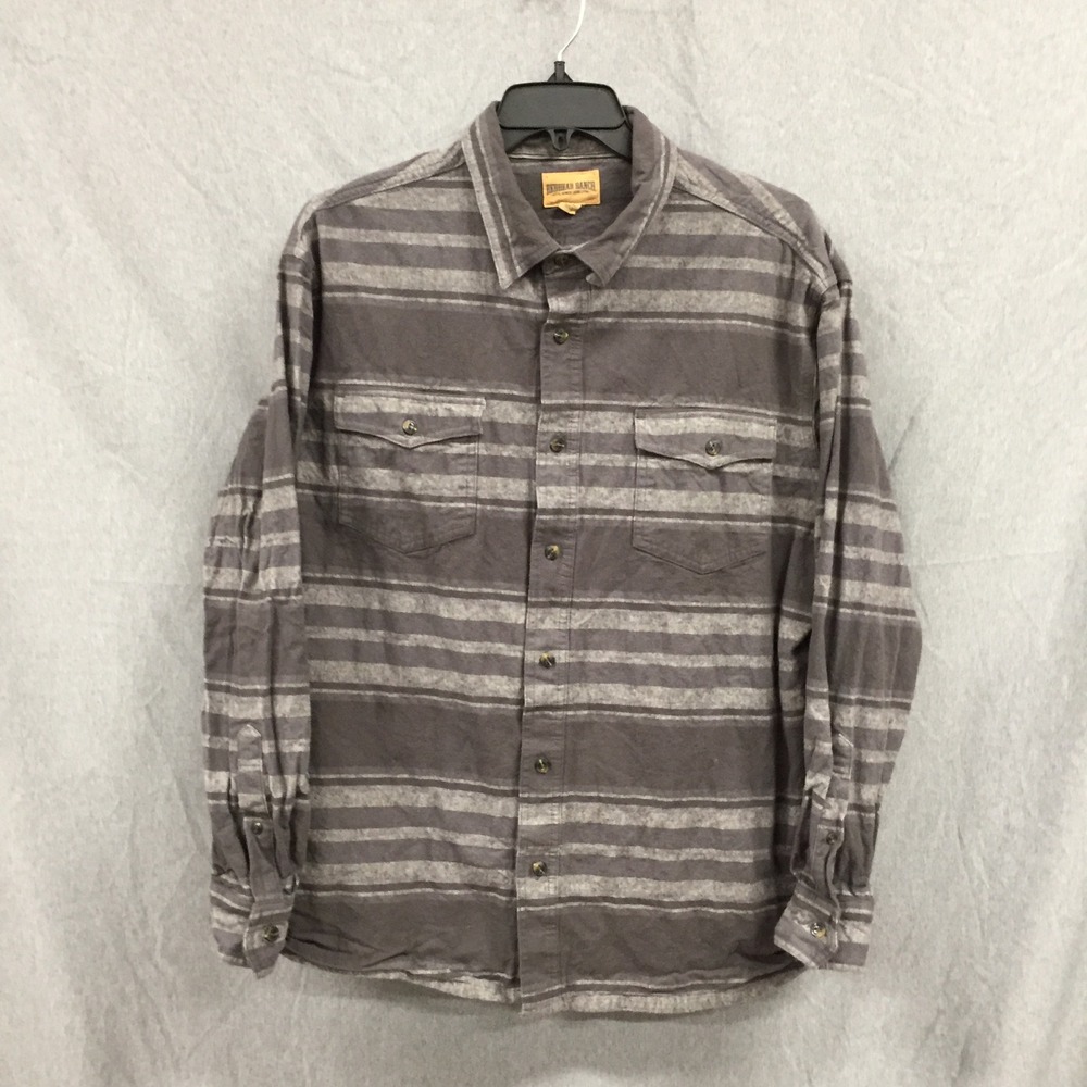 Redhead Ranch Mens 2XL Gray Tan Striped Long Sleeve Button Down Work Shirt